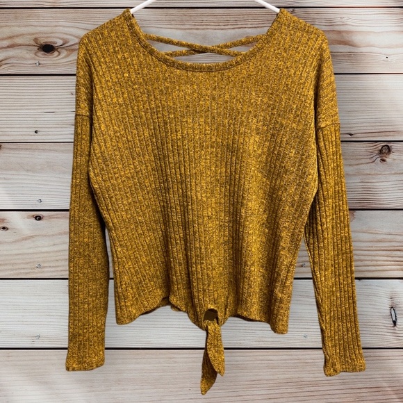 No Boundaries Golden Mustard Yellow Black Tie Top Junior’s Extra Large XL - Picture 2 of 5